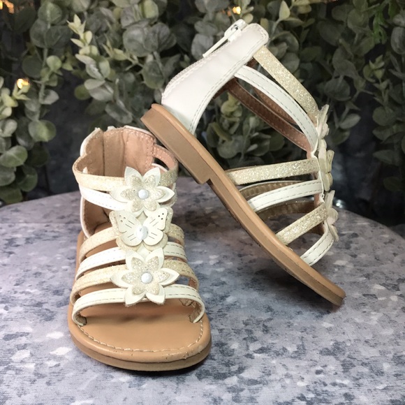 Falls Creek Little Girls Size 5 White Strappy Open Toe Glitter Flower Sandals ☀️ - Picture 9 of 9
